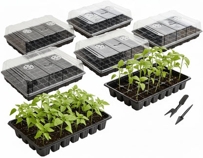 Mr. Pen- Seed Starter Tray Kit, 5 Pack, Black, Total 350-Cells, Seed Starter Kit with Humidity Domes