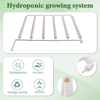 Wall-Mounted Hydroponic Grow Kit, 1 Layers 54 Plant Sites 6 Food-Grade PVC-U Pipes Hydroponics Planting System with Water Pump, Pump Timer, Nest Basket and Sponge for Leafy Vegetable