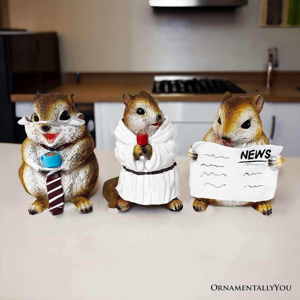 OrnamentallyYou Spring & Summer-Themed Garden Statues – Adorable Outdoor Decor for Lawn, Patio & Porch (Whimsical Chipmunk Trio Set of Three Figurines, 5" Cute Desk Decor and Garden Statues)