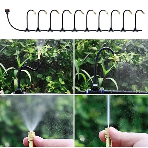 32.8FT/10M 1/4 Inch Tubing Drip Irrigation System Kit Automatic Garden Irrigation Equipment Adjustable Quick Connector Watering Misting for Outdoor Yard Lawn Raised Bed Greenhouse