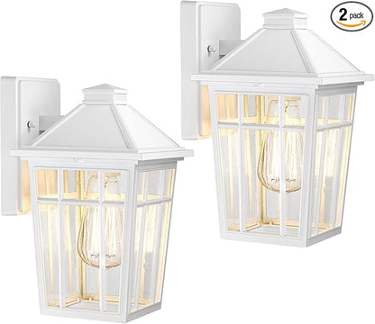 Darkaway Outdoor Sconce Lights Wall Light Fixtures, Front Porch Light Outdoor Wall Anti-Rust Waterproof Aluminum with Glass Exterior Light Fixture for Patio, Yard, Doorway, Garage (2 Pack, White)