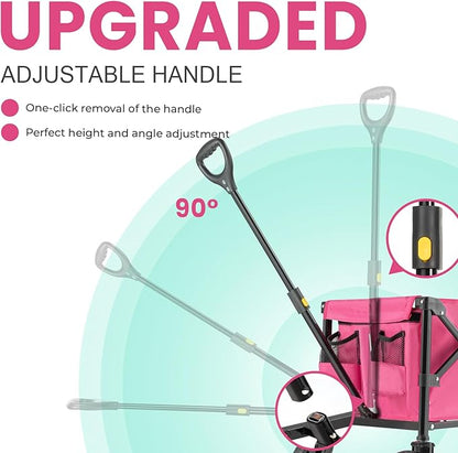 OVERMONT Collapsible Wagon with Tailgate - 220lbs Extended Lightweight Foldable Utility Wagons Folding Cart with Wheels - Small Garden Grocery Cart for Shopping,Grocery,Sports,Garden