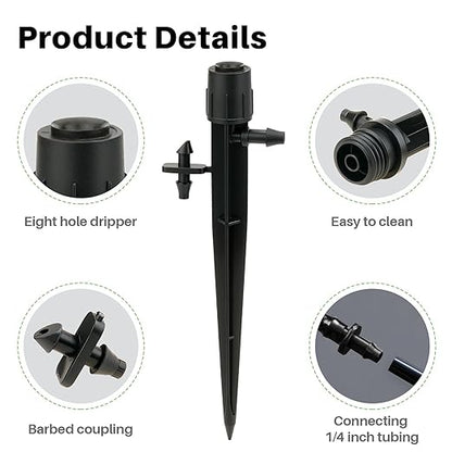 30 Pcs Drip Irrigation Emitters, Adjustable Irrigation Drippers Micro Sprinkler Sprinkler Head for 1/4 Irrigation Tubing，0-3' Spray Distance Drip Line Emitters for Drip System, Automatic Irrigation
