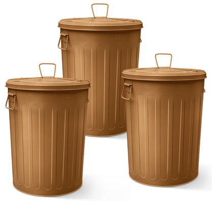 Plexon Large Metal Trash Can with Lid 20 Gallon, Decorative Outdoor Trash Can Heavy Duty Galvanized Metal Bucket with Lid for Garage Workshop Ash Storage Farmhouse, Copper 3 Pack