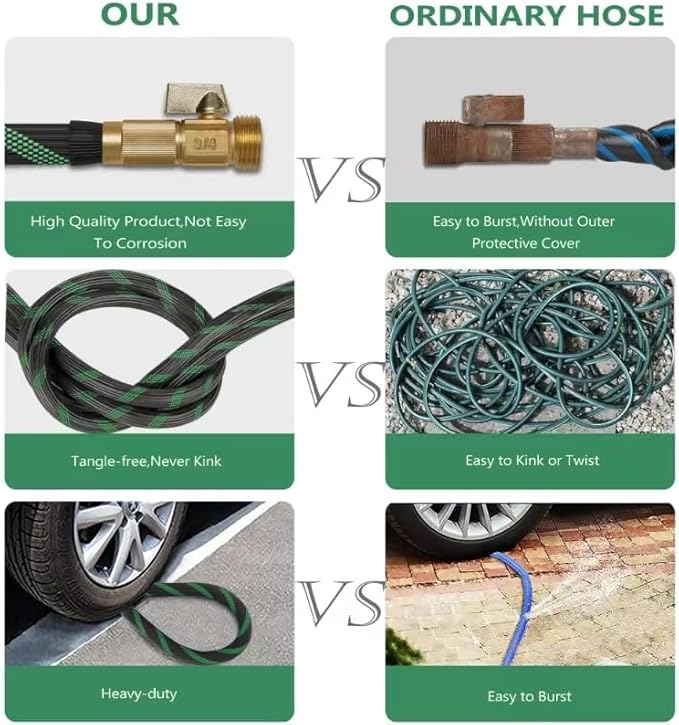 50 ft Heavy Duty Garden Hose - Super Flexible Leader Water Hose with 10 Pattern Spray Nozzle,Hybrid Rubber Hose Car Wash Pipe,3/4'' Solid Brass Conne