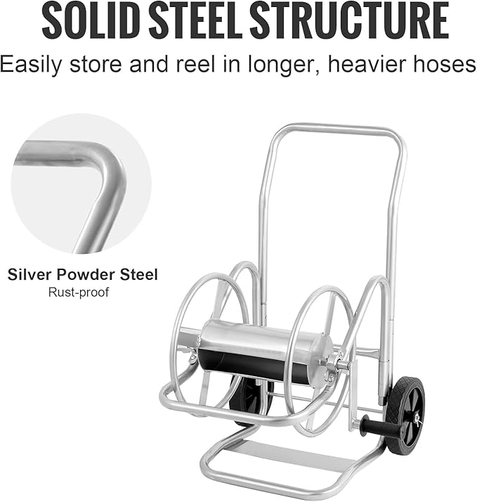 VEVOR Hose Reel Cart, Hold Up to 200 ft of 5/8 in Hose (Hose Not Included), Garden Water Hose Carts Mobile Tools with Wheels, Heavy Duty Powder-Coated Steel Outdoor Planting for Garden, Yard, Lawn