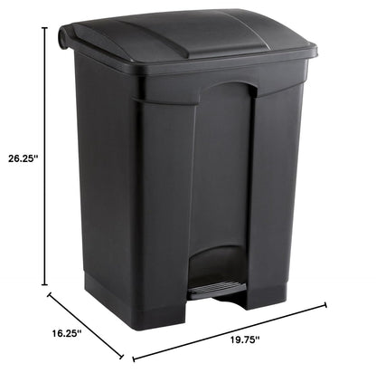 Safco Step On Plastic Trash Can with Foot Pedal, 17 Gallon Garbage Can for Kitchen, Indoor or Outdoor Use, Hands Free, Black