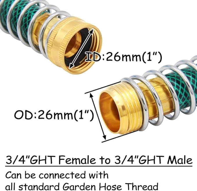 Brass 3/4" GHT Thread Garden Hose Splitter Swivel 2 Way Y Connector and 5.5 Inches Length Garden Hose Extension Protector with Washers Adapter for Backyard Water Tap, Outlet, Spigot