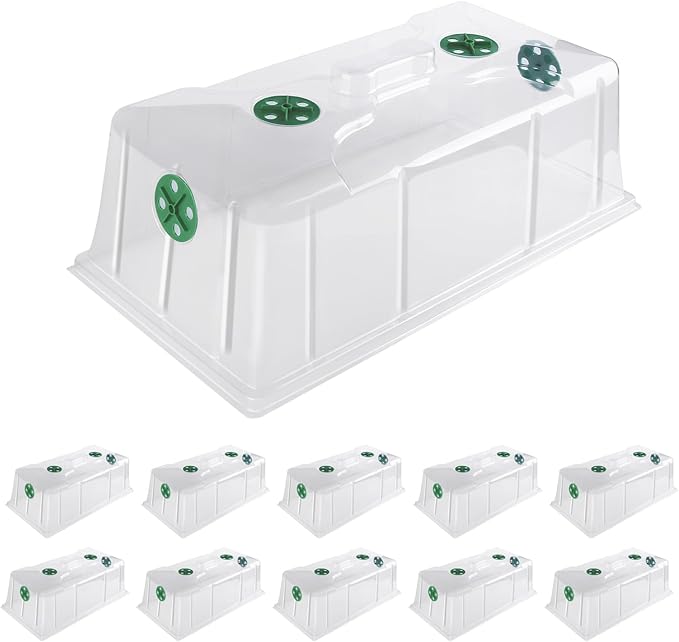 MIXC 10 Pack Humidity Dome 7" Tall Extra Strength, 1020 Growing Trays Cover, Propagation Seed Cloning Lid Vented for 10 x 20 Inch Flat Tray and Seed Starting Germination