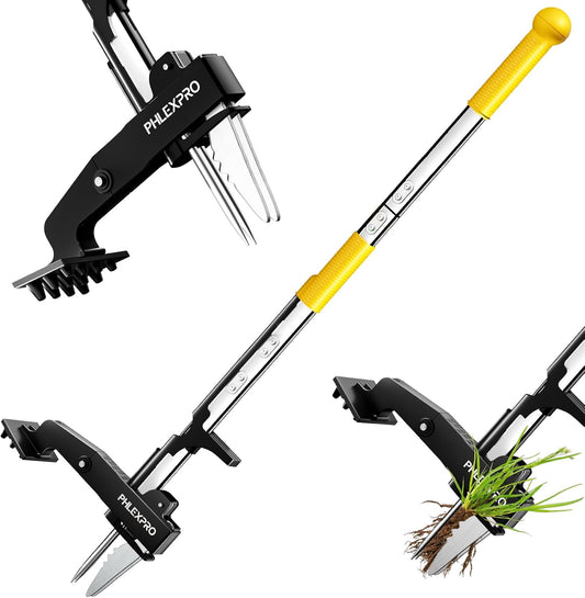 4-Claw Stand Up Weed Puller Tool, Gardening Hand Weeding Tool with 39.3" Long Ergonomic Handle with Easy-Eject Mechanism-Yellow