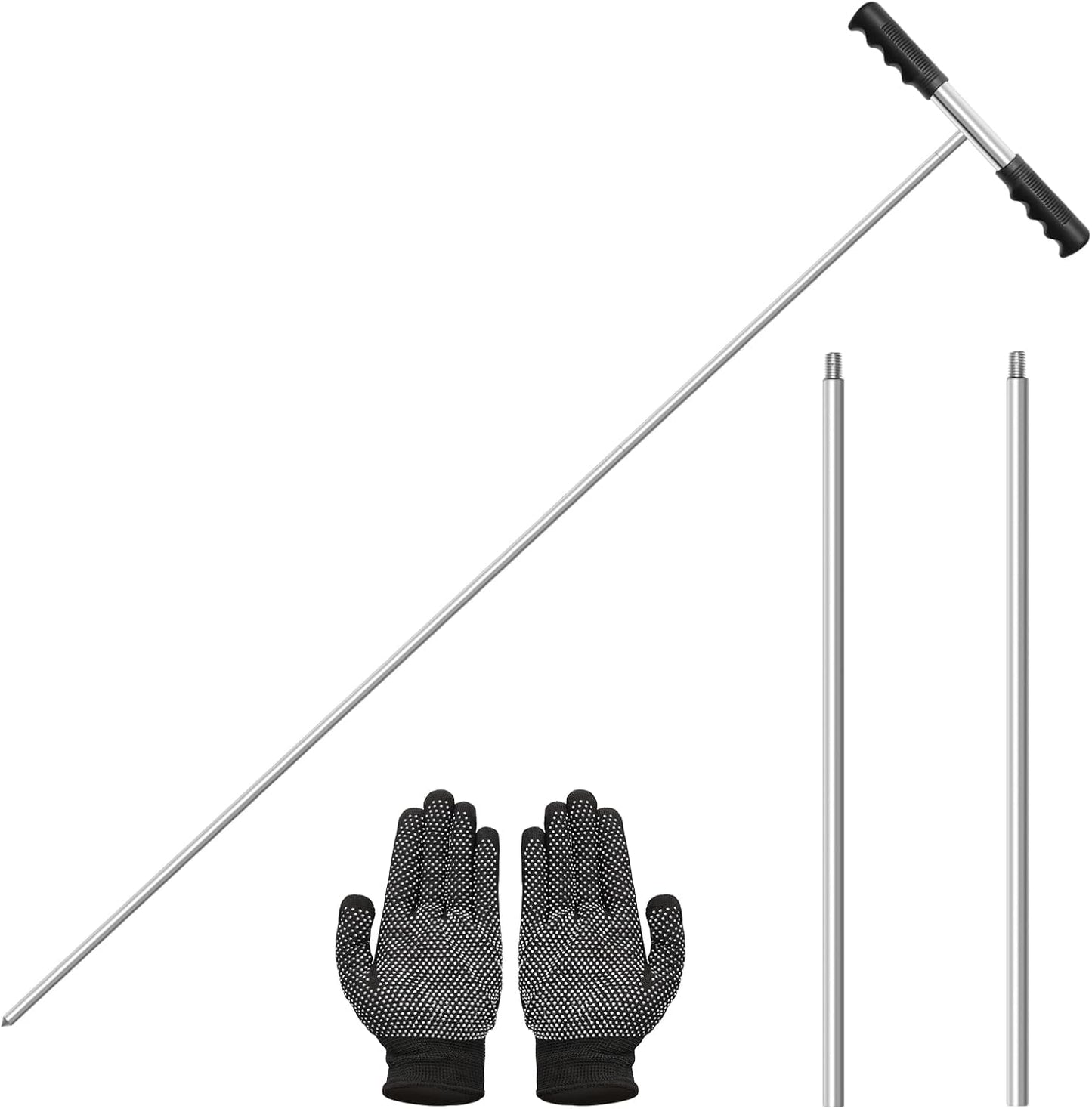 32-48 Inches Soil Probe Rod, Heavy Duty Metal Ground Probe Rod with Insulated T-Handle/Gloves for Locating Underground Pipe/Gardening/Soil Compaction