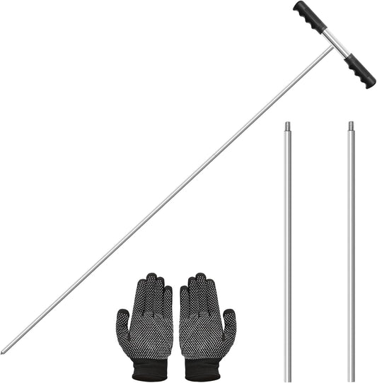 32-48 Inches Soil Probe Rod, Heavy Duty Metal Ground Probe Rod with Insulated T-Handle/Gloves for Locating Underground Pipe/Gardening/Soil Compaction