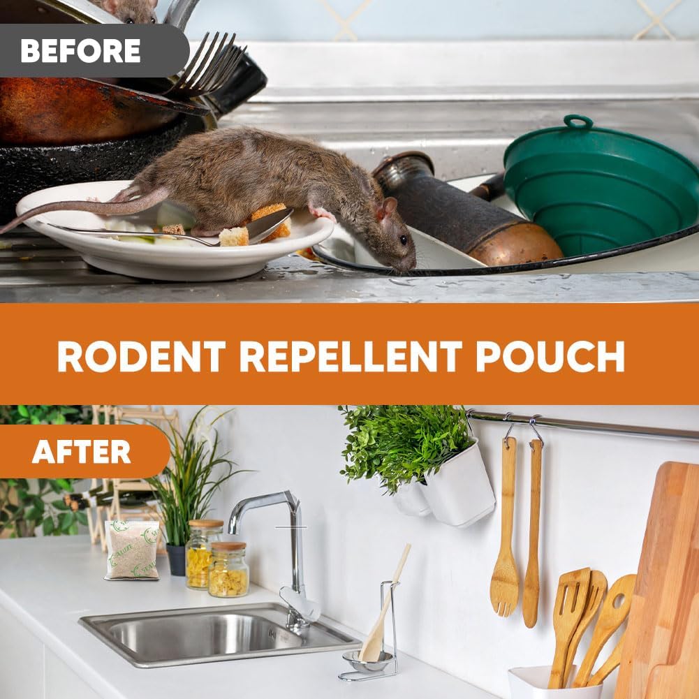 Rodent Repellent Pouches, Rodent Repellent for Car Engines, Mice Repellent Indoor, Natural Peppermint Mouse Repellent, Get Rid of Rodent/Rat & Mice, Safe for Children and Pets - 8P