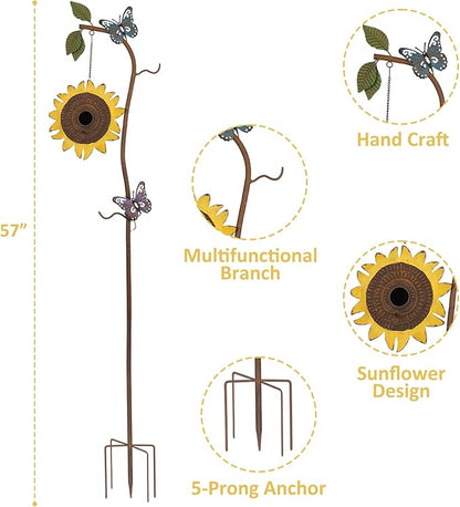 BAYN 57” Bird Houses Stake for Outside, Metal Wild Bird Feeder Birdhouse Stake Pole with Sunflower Design Outdoor Decorations for Patio, Backyard, Garden