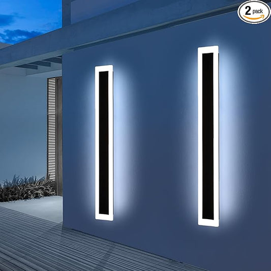 Upgrade Widened 2 Pack Long Outdoor LED Wall Light, 57inch Modern Minimalist Wall Sconce, 3 Color 3000K/4500K/6000K, 50W, IP65 Waterproof, Black Exterior Lighting Fixture for Patio, Garden, Garage