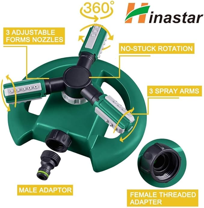 Automatic Garden Water Sprinkler, 360 Degree Rotation Irrigation System, Large Area Coverage, for Yard, Lawn, Garden - 2 Pack (Deep Green)