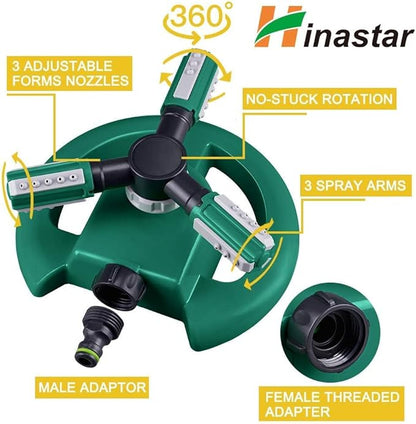 Automatic Garden Water Sprinkler, 360 Degree Rotation Irrigation System, Large Area Coverage, for Yard, Lawn, Garden - 2 Pack (Deep Green)