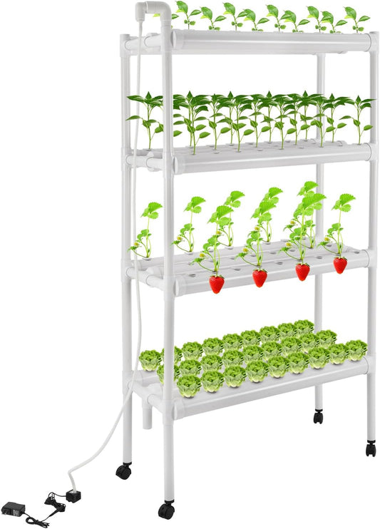 Hydroponics Growing System with Water Pump and Timing, 4 Layers Hydroponic Vegetable Growing Kit 108 Sites Food-Grade PVC-U Pipes for Fruits, Vegetables, Herbs