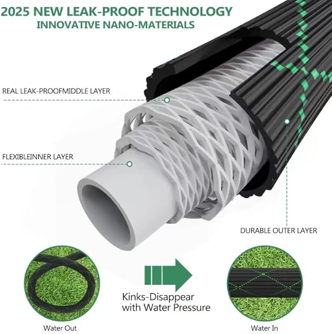 75 ft Garden Hose-No Kink,Heavy Duty,Lightweigh Flexible,Leakproof Water Hose with Sprayer Nozzle-3/4" Solid Brass Connectors-Rubber Car Hoses