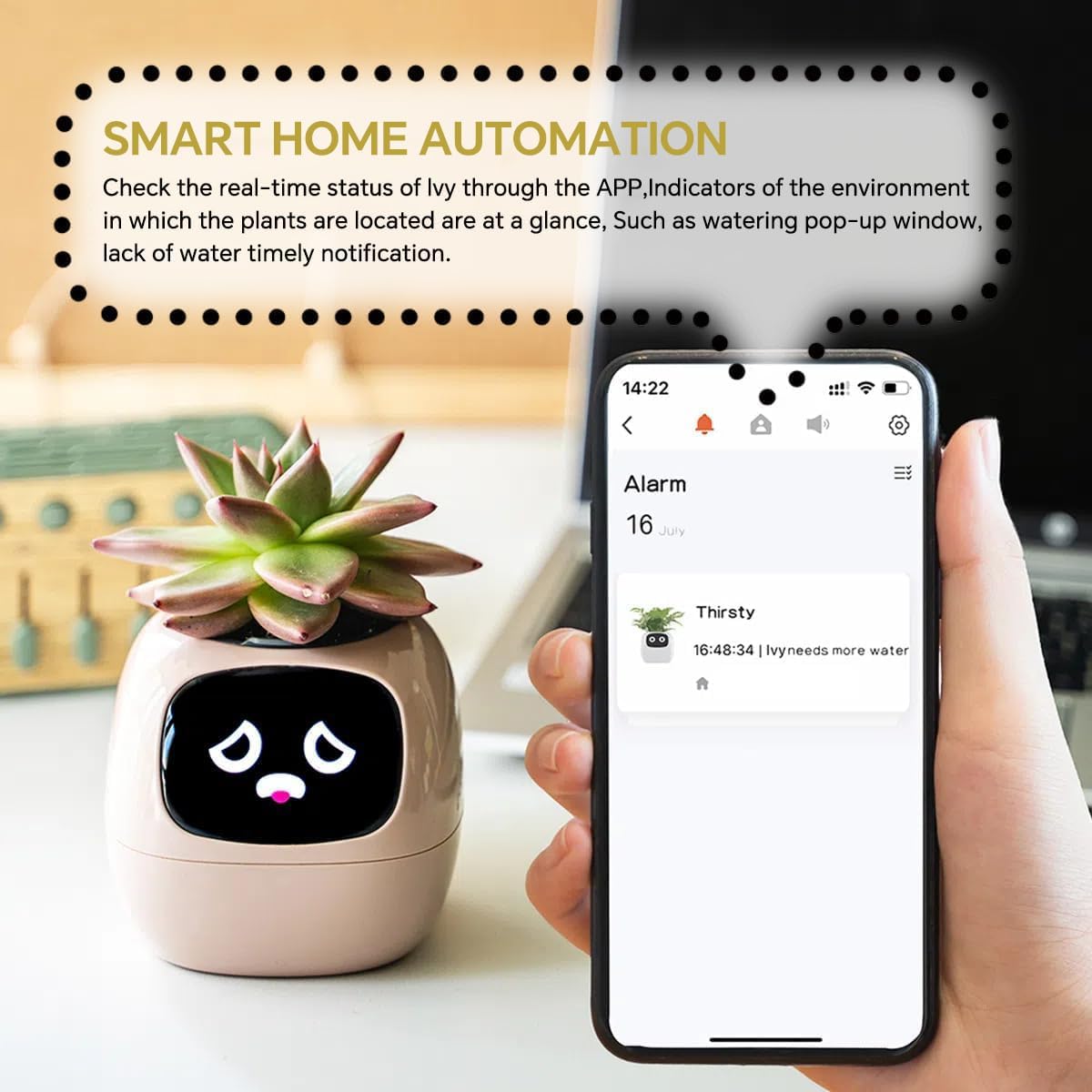 Smart Pet Planter, Smart Plant Pot, With Artificial Intelligence, Time Weather Display, And Multiple Expressions Animation,Lovely Plant Companion, For Desktop Decoration, Gifts,Plant-Free (Purple)