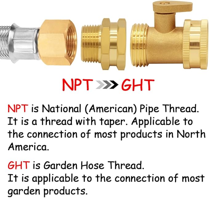 2PCS Brass Garden Hose Adapter 3/4"GHT Female to 3/4"NPT Male Thread Reducer Water Hose Nipple Reducing Convert Pipe Fittings Connector