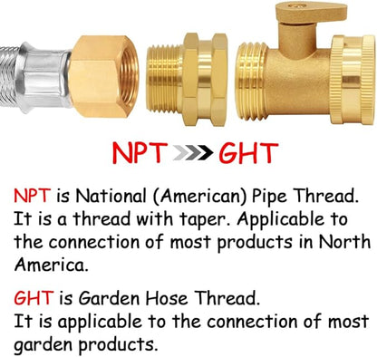 2PCS Brass Garden Hose Adapter 3/4"GHT Female to 3/4"NPT Male Thread Reducer Water Hose Nipple Reducing Convert Pipe Fittings Connector