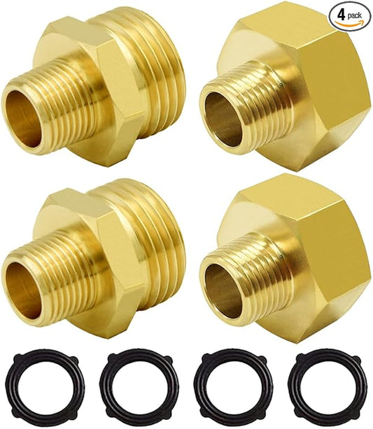 Hooshing Garden Hose Adapter 3/8" NPT to 3/4" GHT Brass Garden Hose to Pipe Fittings Connectors with Washers