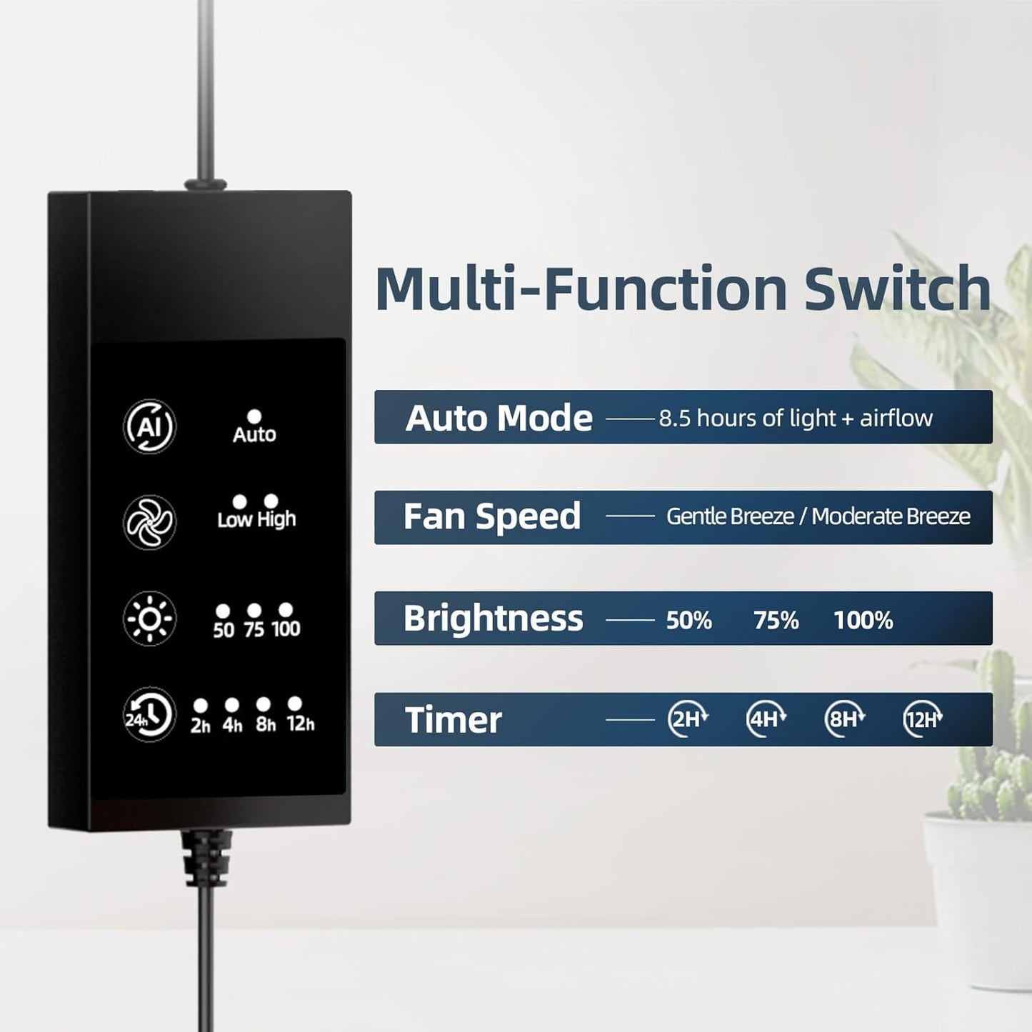 Halo Grow Lights for Indoor Plant, 40'' Height Adjustable Plant Grow Lights with Fan, Full Spectrum Led Plant Lights for Indoor Growing with Timer and 3 Levels Dimmable for Small/Medium Plants,2 Packs