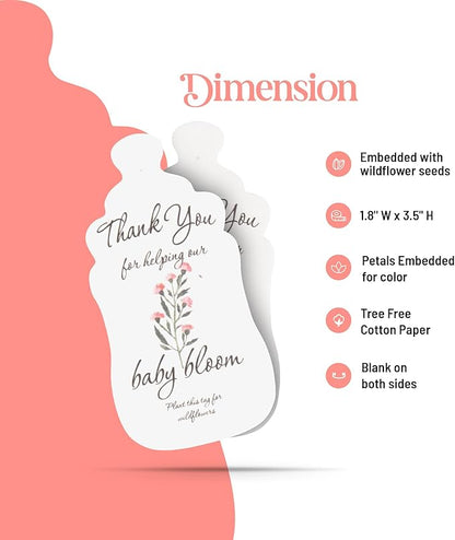Baby Bottle Shaped Seed Paper – 5 Pink Baby Shower Favors for Guests with Wildflower Seeds, Writable & Plantable, Gender Reveal, Birthday Gifts for Guest