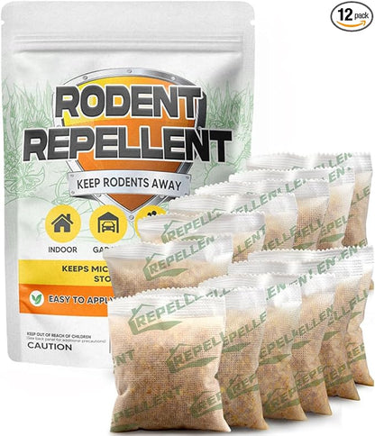 Rodent Repellent, Mouse Repellent Pouches, Mice Repellent Indoor, Mouse Deterrent Outdoor, Rat Repellent, Extra-Strength Rodent-Repelling Pouch, Peppermint to Keep Mice Away from Garage-12P