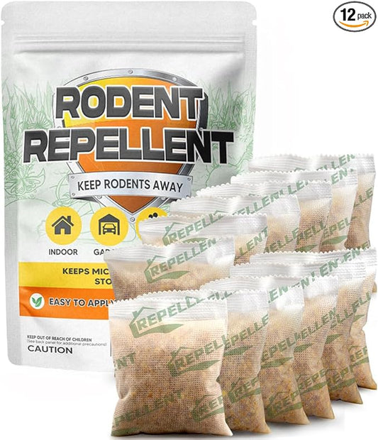 Rodent Repellent, Mouse Repellent Pouches, Mice Repellent Indoor, Mouse Deterrent Outdoor, Rat Repellent, Extra-Strength Rodent-Repelling Pouch, Peppermint to Keep Mice Away from Garage-12P