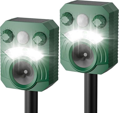 Deer Repellent Device 2 Pack Cat Repellent Outdoor Dog Repellent for Yard Solar Animal Repeller Ultrasonic Squirrel Repeller Waterproof Racoon Fox with Motion Activated Sensor Flashing Light 5 Modes