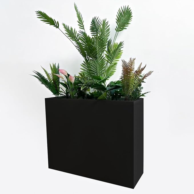 38" L x 13" W x 30" H Metal Tall Rectangular Planter - Large Planter Box for Outdoor Patio/Porch Modern Design for Plants, Flowers, Garden,Spliced Flower Pot (Black)