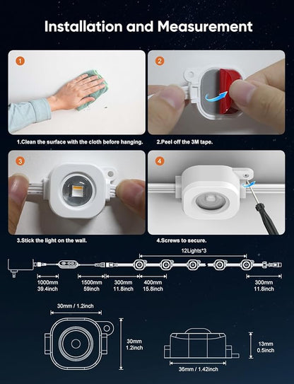 Permanent Outdoor Lights 100ft,RGBW Eaves Light with 72 LED Lights,111+ Scenes Modes Outdoor Lighting, Waterproof Permanent Light for Daily Holiday Halloween Decorations, Compatible with Alexa,White