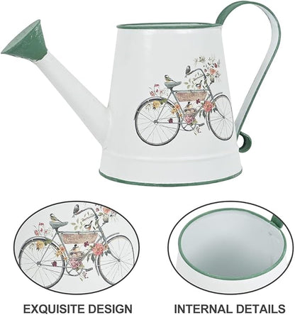 Small Watering Can for Indoor Plants Garden Metal Decorative Watering Can Outdoor Bonsai Balcony Courtyard Garden Flower Decorative, 1.5L, 50.7 Oz (White Green)