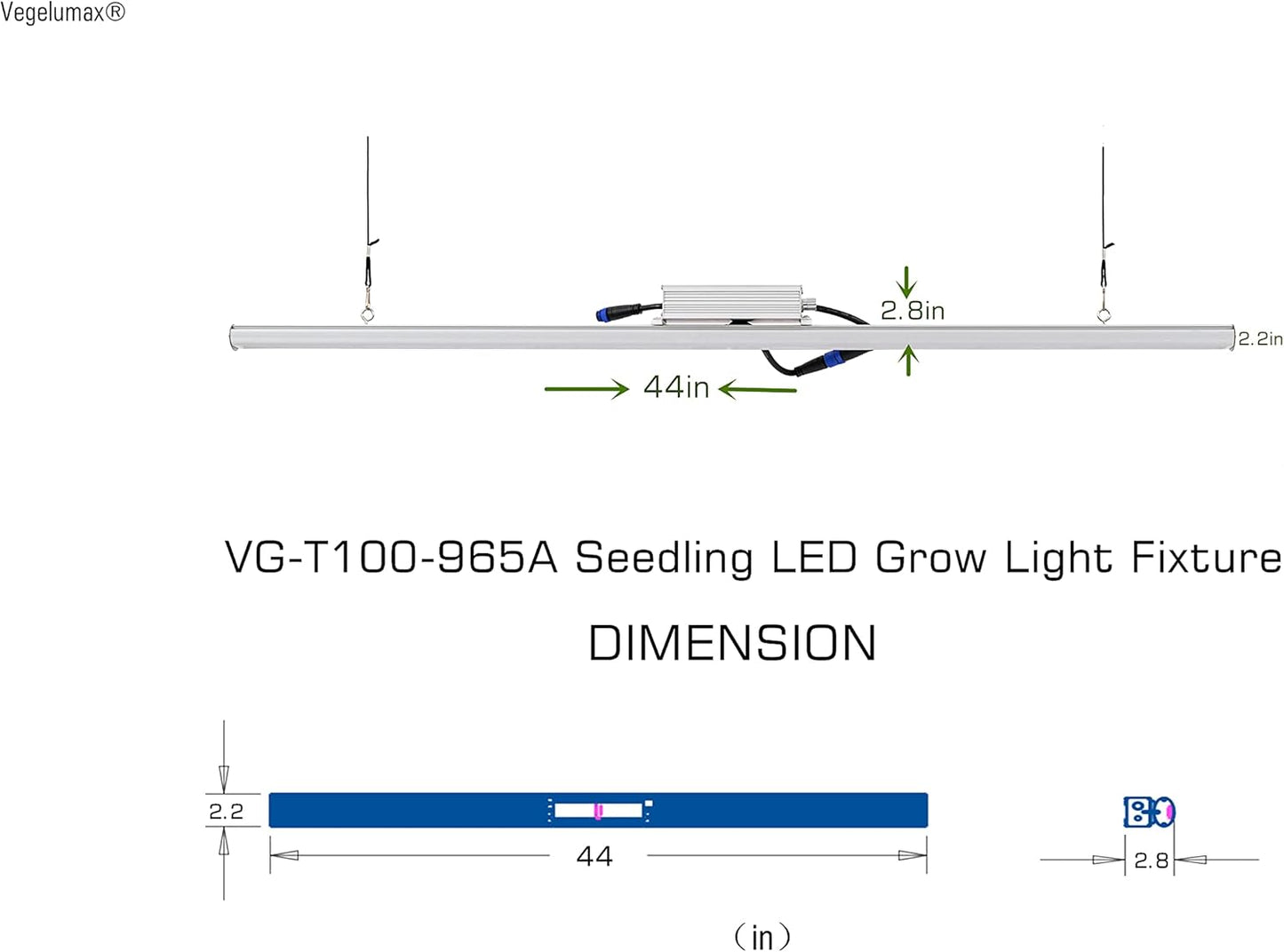 LED Grow Light Lamp for Indoor Plant Seedling Germination Vege Flower Growth,Full Spectrum CRI 90+ High Output White Light CCT 6500K,Isolated Dimming Driver with On/Off Switch,100 Watt,4Feet