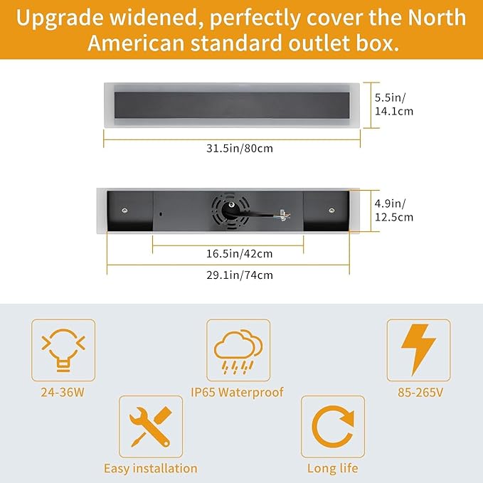 Upgrade Widened 2 Pack 31.4inch Modern Outdoor Wall Sconce, 3 Color 3000K/4500K/6000K, 31W, IP65 Waterproof Long Wall Lights, Minimalist Linear Wall Lamps Lighting for Balcony, Patio, Porch, Garage