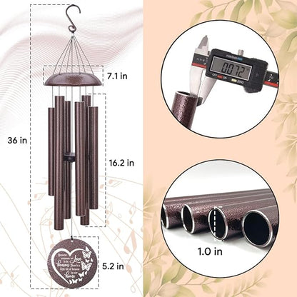 45inch Personalized Wind Chimes, Metal Memorial Wind Chimes, Heart Butterfly Wind Chime for Loss of Loved Dad/Mom, Sympathy Memorial Gifts Wind Chime Deep Tone Outdoor Decorations