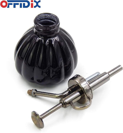 OFFIDIX Plant Mister Flower Watering Can, 6.3" Tall Vintage Pumpkin Style Black Color Glass Spray Bottle & Bronze Plastic Top Pump Ideal for Watering Small Plants Inside Home or Office