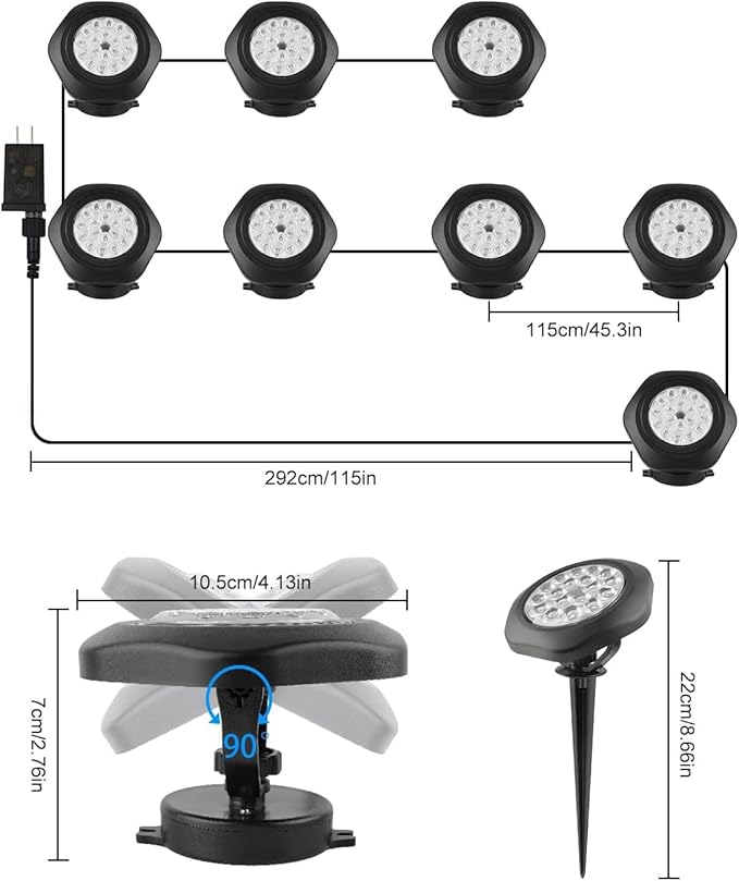 RGB Underwater Pond Lights, Super Bright 18 LED Submersible Fountain Lights Color Changing Spotlights, Bluetooth APP Control IP68 Waterproof for Fish Aquarium Tank Garden Yard Pool(Set of 8)
