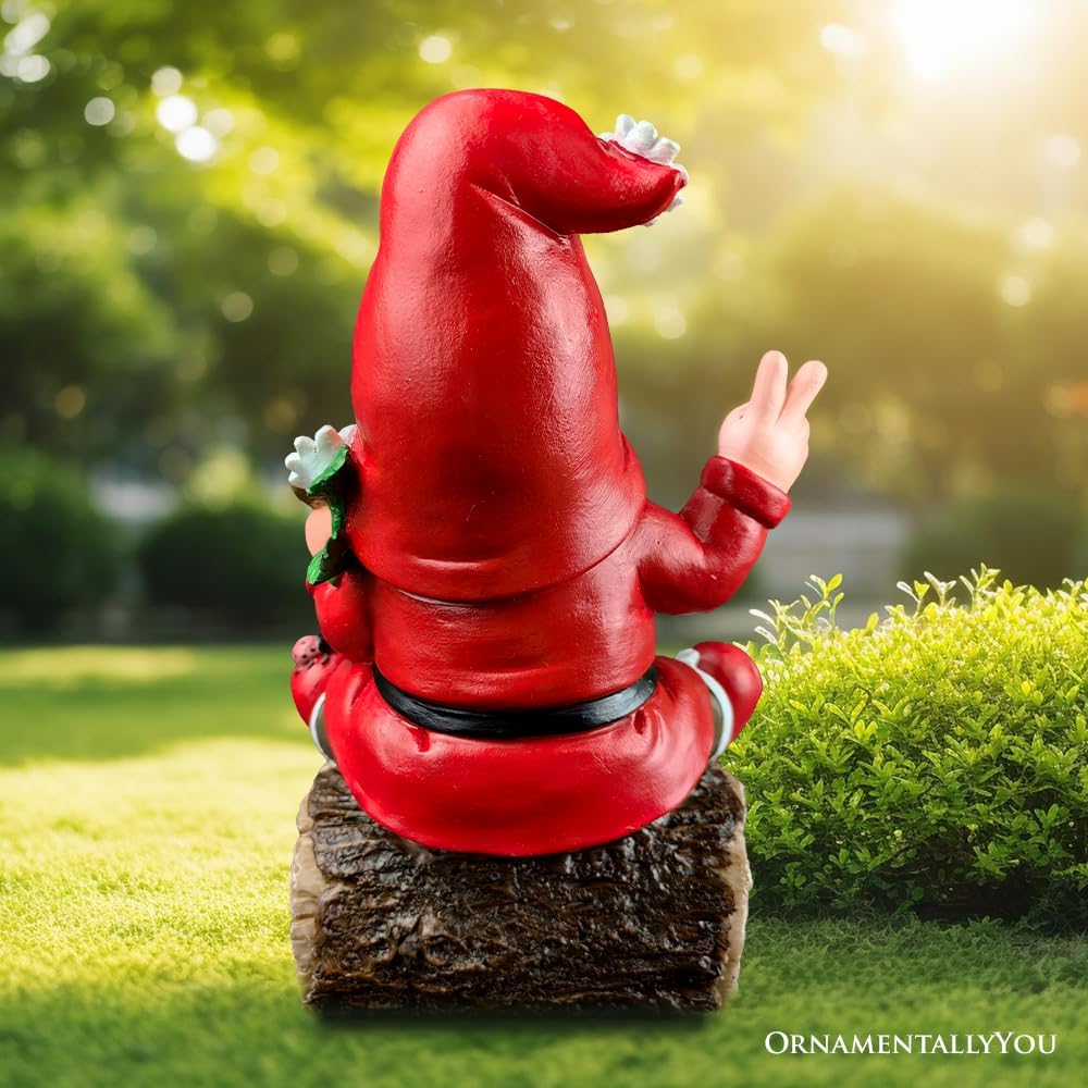 OrnamentallyYou Hippy Gnome with Guitar Garden Statue, Unique Flowers and Peace Sign