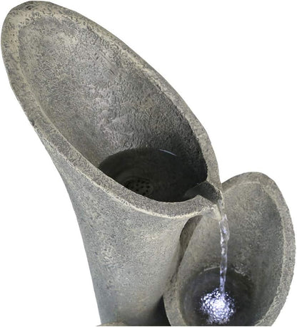 4-Tier Faux Stone LED Floor Fountain, 33.5 Inch Waterfall Outdoor Fountain LED Illuminated Water Feature for Patio Garden