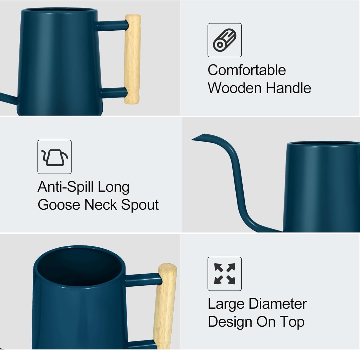 Watering Can Indoor Plants, 35 oz/1000 ml Metal Stainless Steel Watering Can Pot with Long Spout for Indoor House Plants Bonsai Outdoor Garden Flower Decorative (Dark Blue)