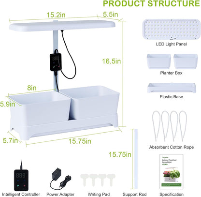 Indoor Garden Led Grow Light, Full Spectrum LED Grow Lamp for Indoor Plants with Intelligent Controller, Height Adjustable, Ideal for Home Desk Plant Lighting (White, 16 * 6.3 * 7.1 inch)