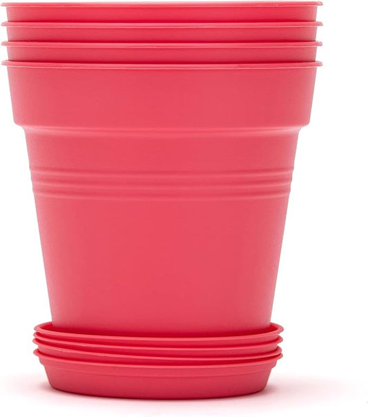 Mintra Home Garden Pots 4pk - Flowers, Herbs, Plants, Indoor, Outdoor, Colorful, Wholesale, Bulk (Coral, 13cm Diameter (5in))