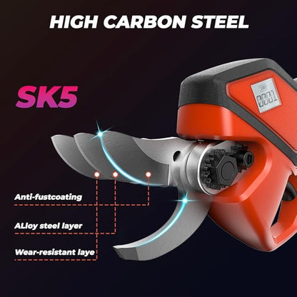 Upgraded Cordless Electric Pruning Shears with LCD Display, Battery Powered Garden Shears with Brushless Motor, 2 Rechargeable Batteries, 1.6 Inch Cutting for Trees, Shrubs, and Yard Trimming