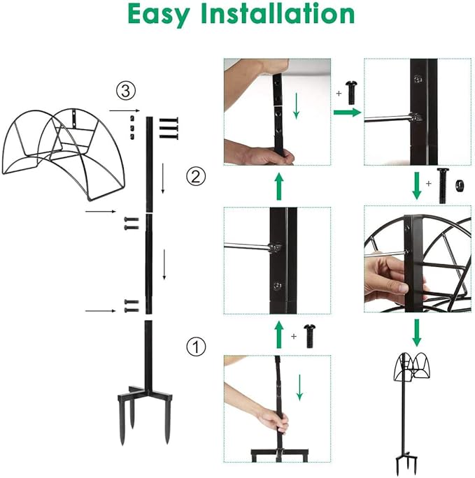TomCare Garden Hose Holder Detachable Metal Water Hose Holder Holds 150 FT Hoses Free Standing Hose Hanger Stand Heavy Duty Garden Storage Rack for Outside Yard Lawn, Black