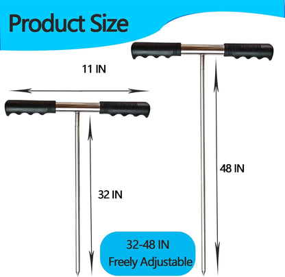 Soil Probe Rod for Septic Tank - 32-48 Inch Adjustable Grounding Tool,Stainless Steel with T-Handle Pipe Probe,for Locating Septic Tanks, Underground Pipes, Water Lines, and Gopher Runs (Portability)