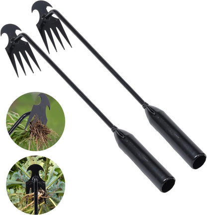 Garden Weed Pulling Tool Uprooting Weeding Tool, 4 Teeth Weed Puller Tool Manganese Steel Garden Weeder Tool for Vegetable Gardening Planting (Black, 2 Pack, 16 inches)