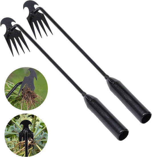Garden Weed Pulling Tool Uprooting Weeding Tool, 4 Teeth Weed Puller Tool Manganese Steel Garden Weeder Tool for Vegetable Gardening Planting (Black, 2 Pack, 16 inches)